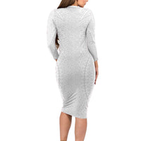 Lotu Tamaiti White Tongan Ngatu Long Sleeve Bodycon Dress Polynesian Tribal Fonulei Pattern LT9 - Polynesian Pride