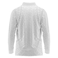 Lotu Tamaiti White Tongan Ngatu Long Sleeve Polo Shirt Polynesian Tribal Fonulei Pattern LT9 - Polynesian Pride