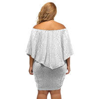 Lotu Tamaiti White Tongan Ngatu Off Shoulder Short Dress Polynesian Tribal Fonulei Pattern LT9 - Polynesian Pride