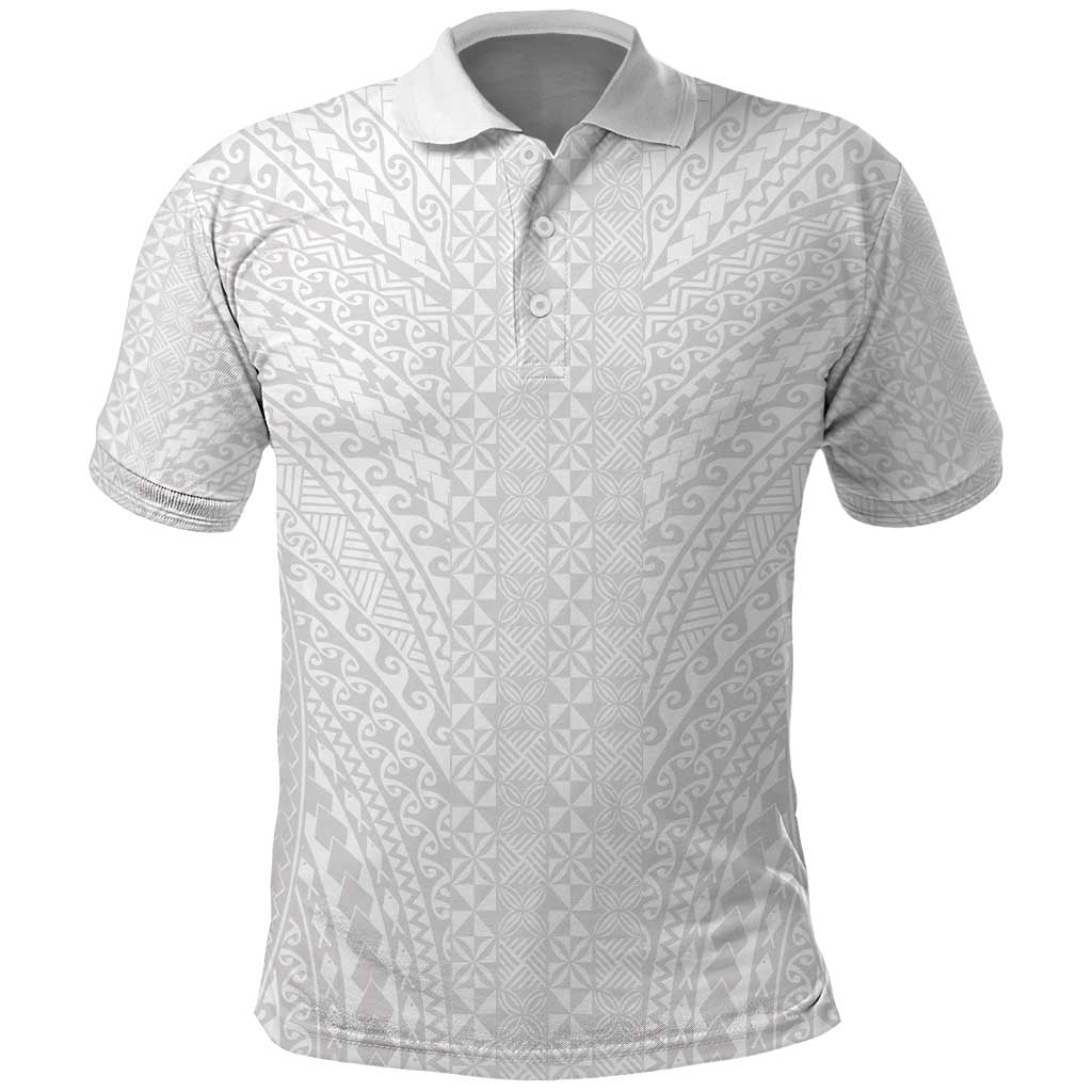 Lotu Tamaiti White Tongan Ngatu Polo Shirt Polynesian Tribal Fonulei Pattern LT9 White - Polynesian Pride