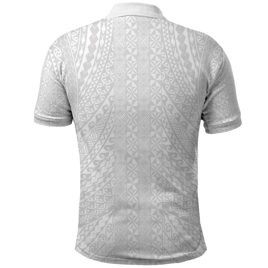 Lotu Tamaiti White Tongan Ngatu Polo Shirt Polynesian Tribal Fonulei Pattern LT9 - Polynesian Pride