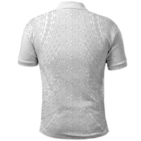 Lotu Tamaiti White Tongan Ngatu Polo Shirt Polynesian Tribal Fonulei Pattern LT9 - Polynesian Pride