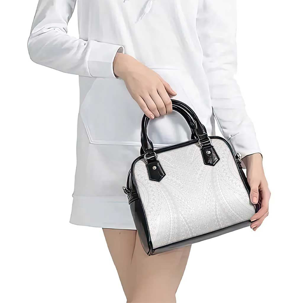Lotu Tamaiti White Tongan Ngatu Shoulder Handbag Polynesian Tribal Fonulei Pattern - Polynesian Pride