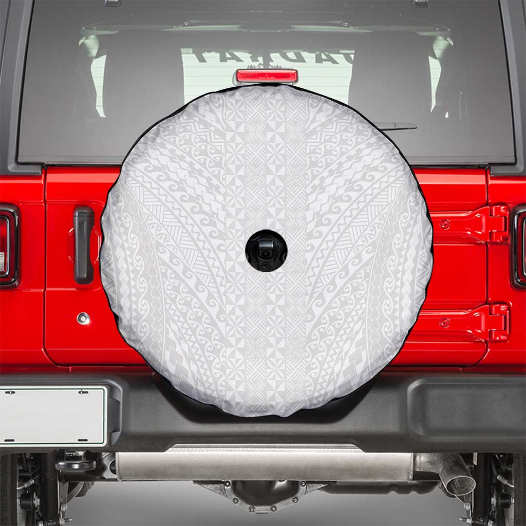 Lotu Tamaiti White Tongan Ngatu Spare Tire Cover Polynesian Tribal Fonulei Pattern LT9 - Polynesian Pride