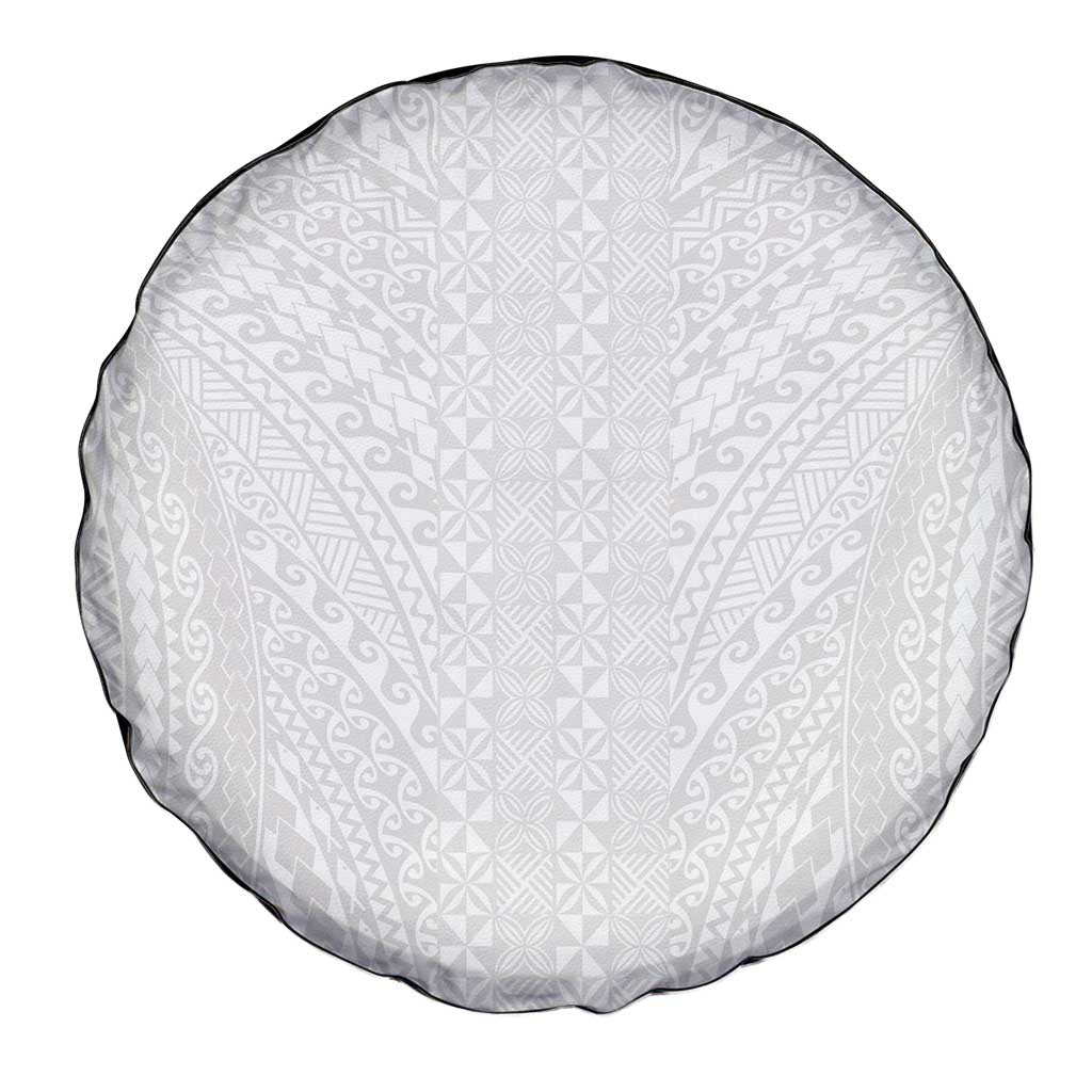 Lotu Tamaiti White Tongan Ngatu Spare Tire Cover Polynesian Tribal Fonulei Pattern LT9 - Polynesian Pride