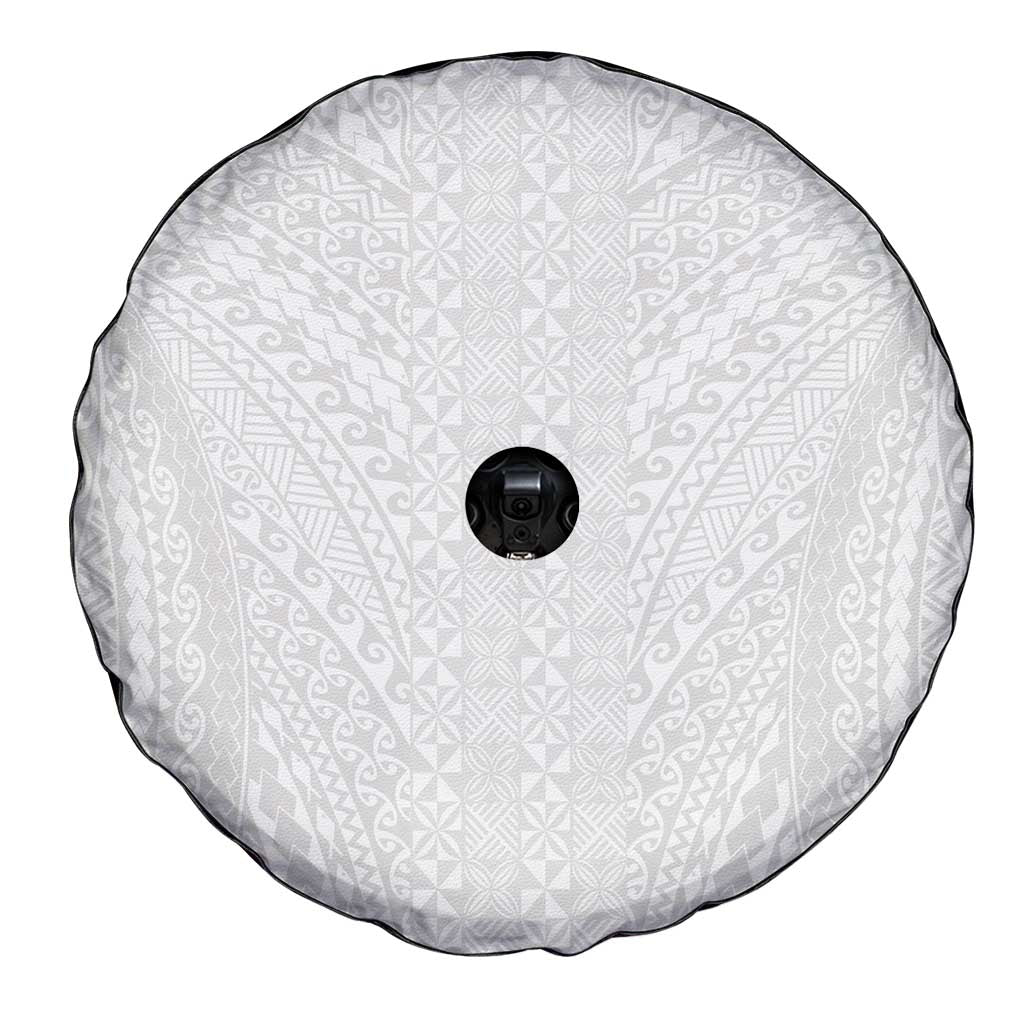 Lotu Tamaiti White Tongan Ngatu Spare Tire Cover Polynesian Tribal Fonulei Pattern LT9 - Polynesian Pride