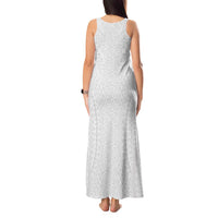 Lotu Tamaiti White Tongan Ngatu Tank Maxi Dress Polynesian Tribal Fonulei Pattern LT9 - Polynesian Pride