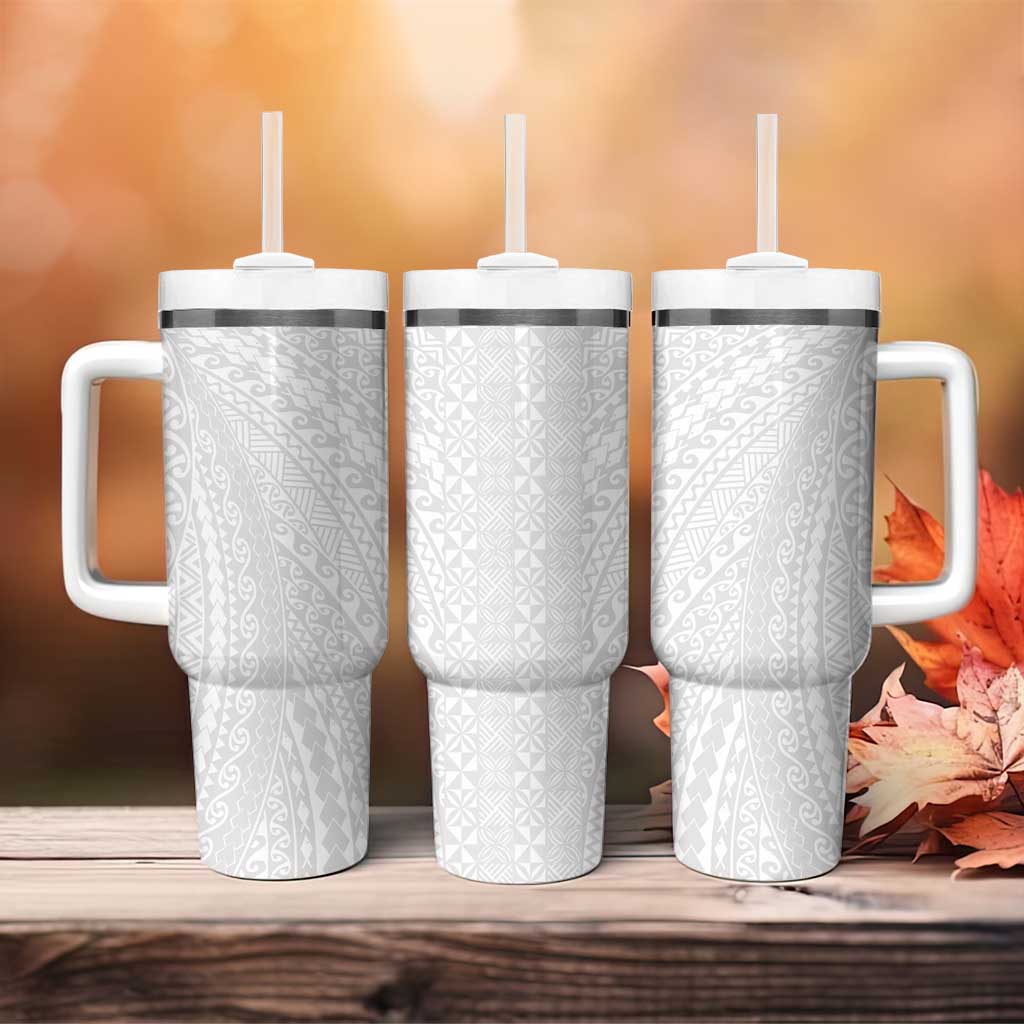 Lotu Tamaiti White Tongan Ngatu Tumbler With Handle Polynesian Tribal Fonulei Pattern - Polynesian Pride