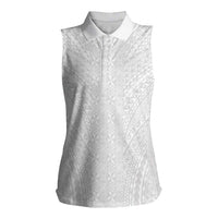 Lotu Tamaiti White Tongan Ngatu Women Sleeveless Polo Shirt Polynesian Tribal Fonulei Pattern LT9 Female White - Polynesian Pride