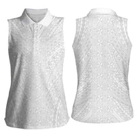 Lotu Tamaiti White Tongan Ngatu Women Sleeveless Polo Shirt Polynesian Tribal Fonulei Pattern LT9 - Polynesian Pride