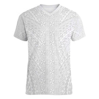 Lotu Tamaiti White Tongan Ngatu Women V-Neck T-Shirt Polynesian Tribal Fonulei Pattern LT9 Female White - Polynesian Pride