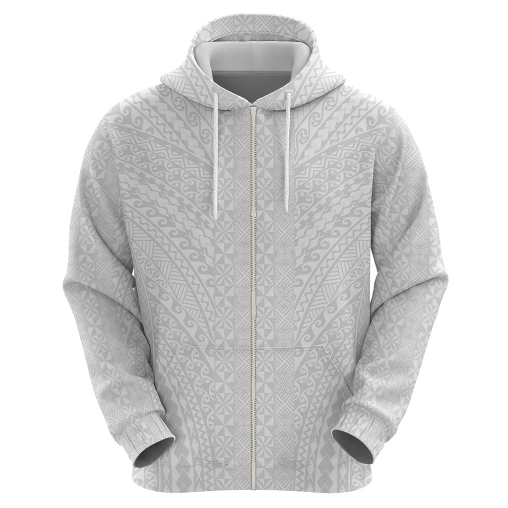 Lotu Tamaiti White Tongan Ngatu Zip Hoodie Polynesian Tribal Fonulei Pattern LT9 - Polynesian Pride