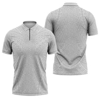 Lotu Tamaiti White Tongan Ngatu Zipper Polo Shirt Polynesian Tribal Fonulei Pattern LT9 - Polynesian Pride