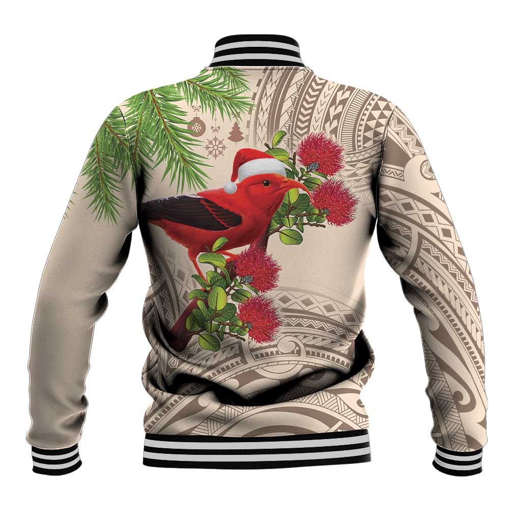 Christmas Hawaii with I'iwi Bird Baseball Jacket Aloha Mele Kalikimaka - Beige Art LT9 - Polynesian Pride