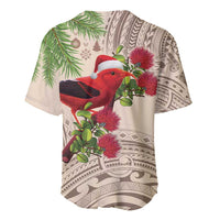 Christmas Hawaii with I'iwi Bird Baseball Jersey Aloha Mele Kalikimaka - Beige Art LT9 - Polynesian Pride