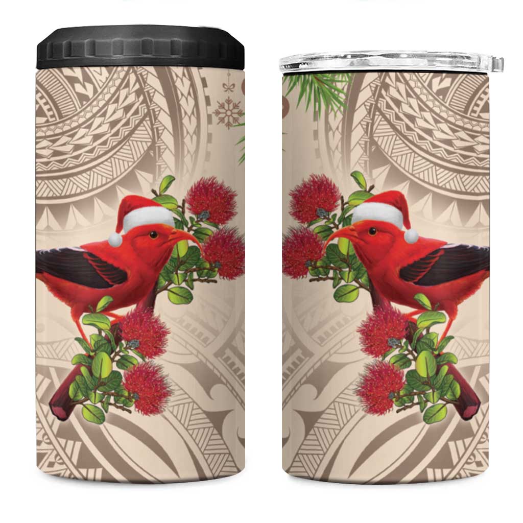 Christmas Hawaii with I'iwi Bird 4 in 1 Can Cooler Tumbler Aloha Mele Kalikimaka - Beige Art LT9 One Size: 16 oz Beige - Polynesian Pride