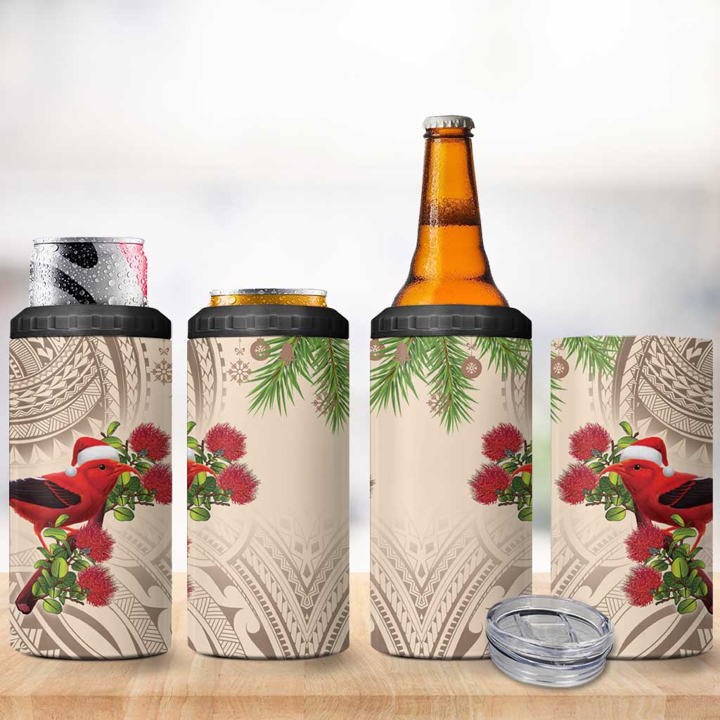 Christmas Hawaii with I'iwi Bird 4 in 1 Can Cooler Tumbler Aloha Mele Kalikimaka - Beige Art LT9 - Polynesian Pride