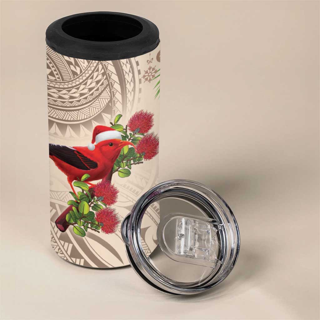 Christmas Hawaii with I'iwi Bird 4 in 1 Can Cooler Tumbler Aloha Mele Kalikimaka - Beige Art LT9 - Polynesian Pride