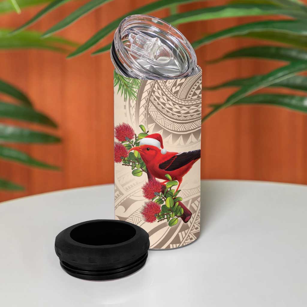 Christmas Hawaii with I'iwi Bird 4 in 1 Can Cooler Tumbler Aloha Mele Kalikimaka - Beige Art LT9 - Polynesian Pride