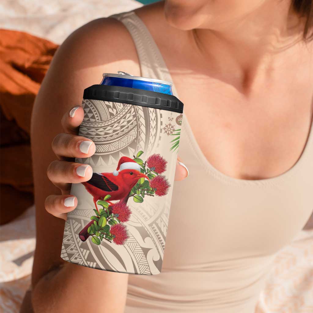 Christmas Hawaii with I'iwi Bird 4 in 1 Can Cooler Tumbler Aloha Mele Kalikimaka - Beige Art LT9 - Polynesian Pride