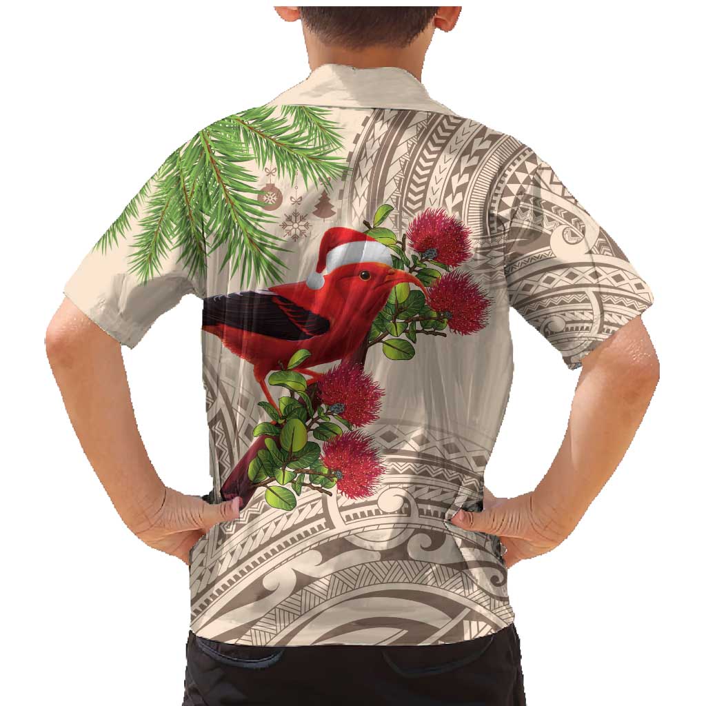 Christmas Hawaii with I'iwi Bird Family Matching Mermaid Dress and Hawaiian Shirt Aloha Mele Kalikimaka - Beige Art LT9 - Polynesian Pride