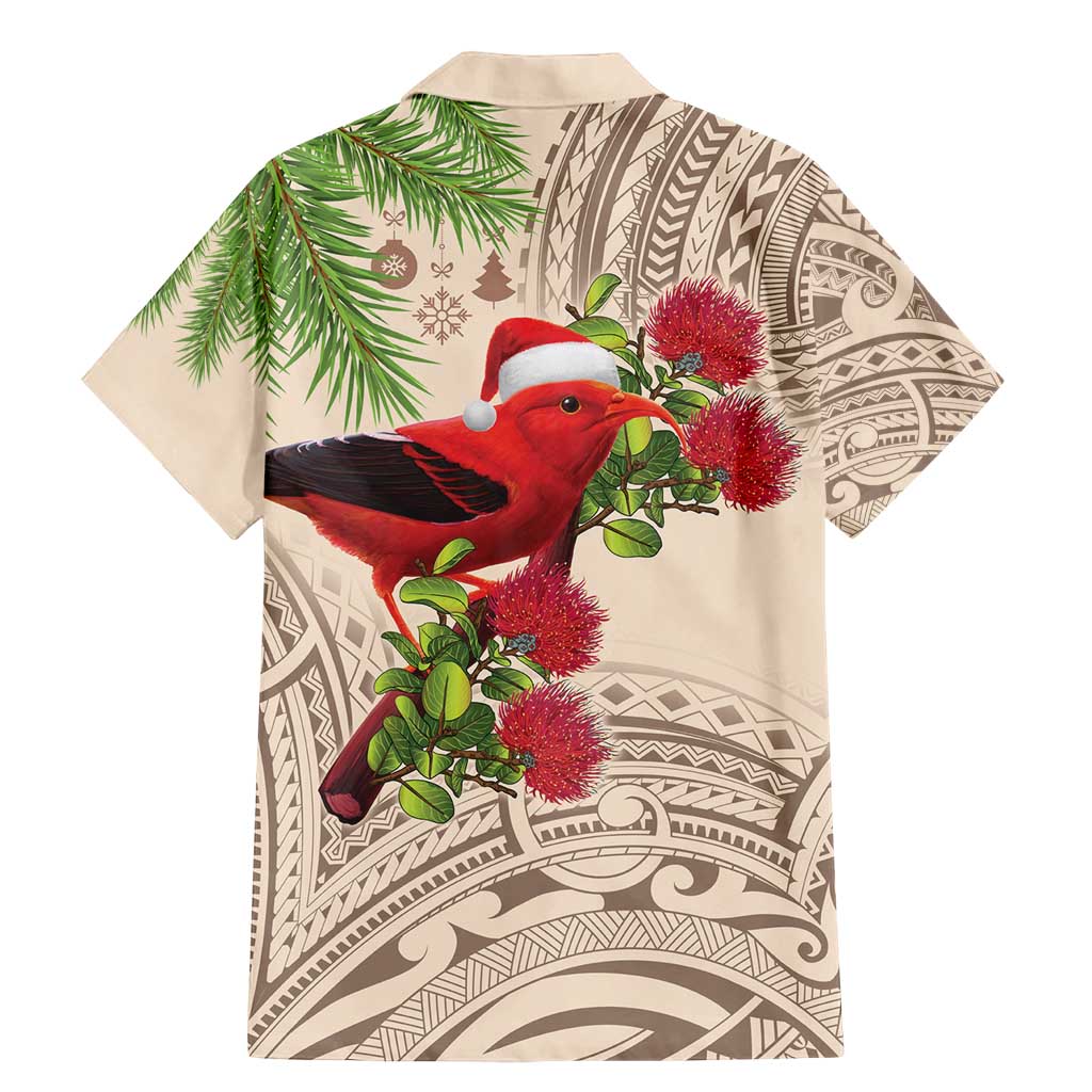 Christmas Hawaii with I'iwi Bird Family Matching Mermaid Dress and Hawaiian Shirt Aloha Mele Kalikimaka - Beige Art LT9 - Polynesian Pride