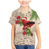 Christmas Hawaii with I'iwi Bird Family Matching Mermaid Dress and Hawaiian Shirt Aloha Mele Kalikimaka - Beige Art LT9 Son's Shirt Beige - Polynesian Pride