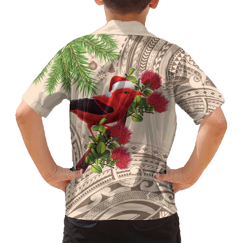 Christmas Hawaii with I'iwi Bird Family Matching Puletasi and Hawaiian Shirt Aloha Mele Kalikimaka - Beige Art LT9 - Polynesian Pride