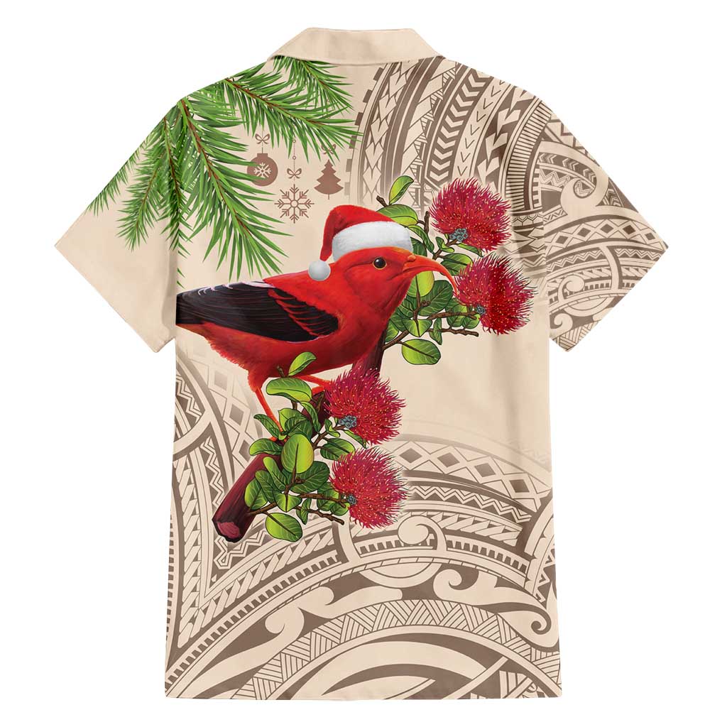 Christmas Hawaii with I'iwi Bird Family Matching Puletasi and Hawaiian Shirt Aloha Mele Kalikimaka - Beige Art LT9 - Polynesian Pride