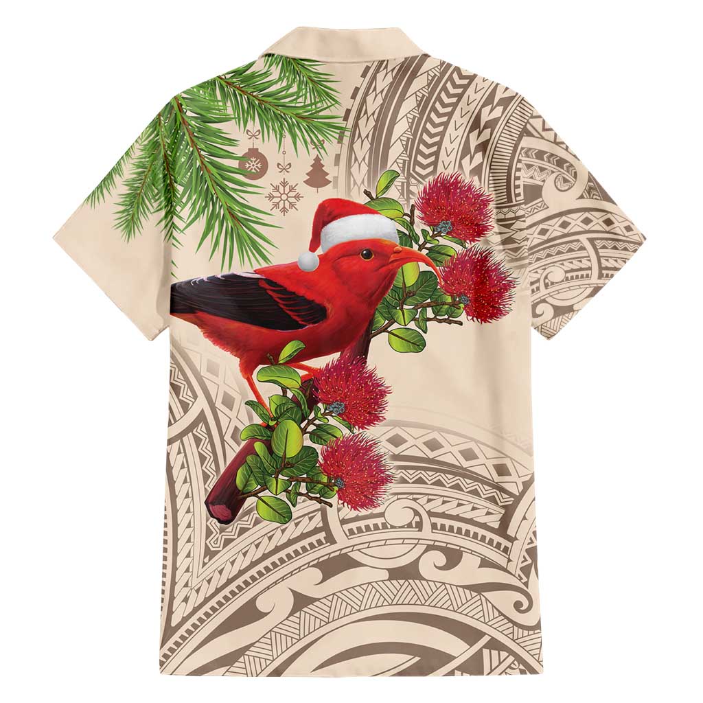 Christmas Hawaii with I'iwi Bird Hawaiian Shirt Aloha Mele Kalikimaka - Beige Art LT9 - Polynesian Pride