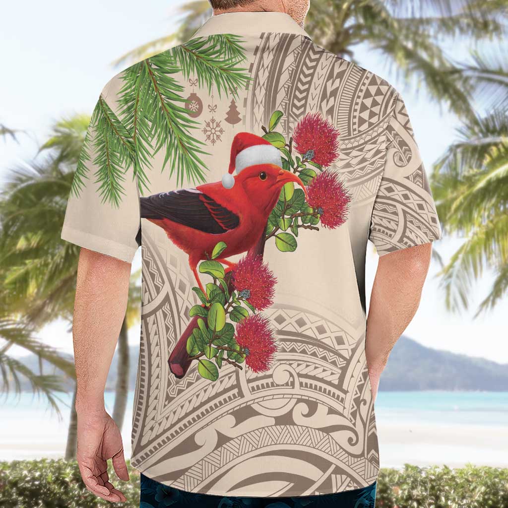 Christmas Hawaii with I'iwi Bird Hawaiian Shirt Aloha Mele Kalikimaka - Beige Art LT9 - Polynesian Pride