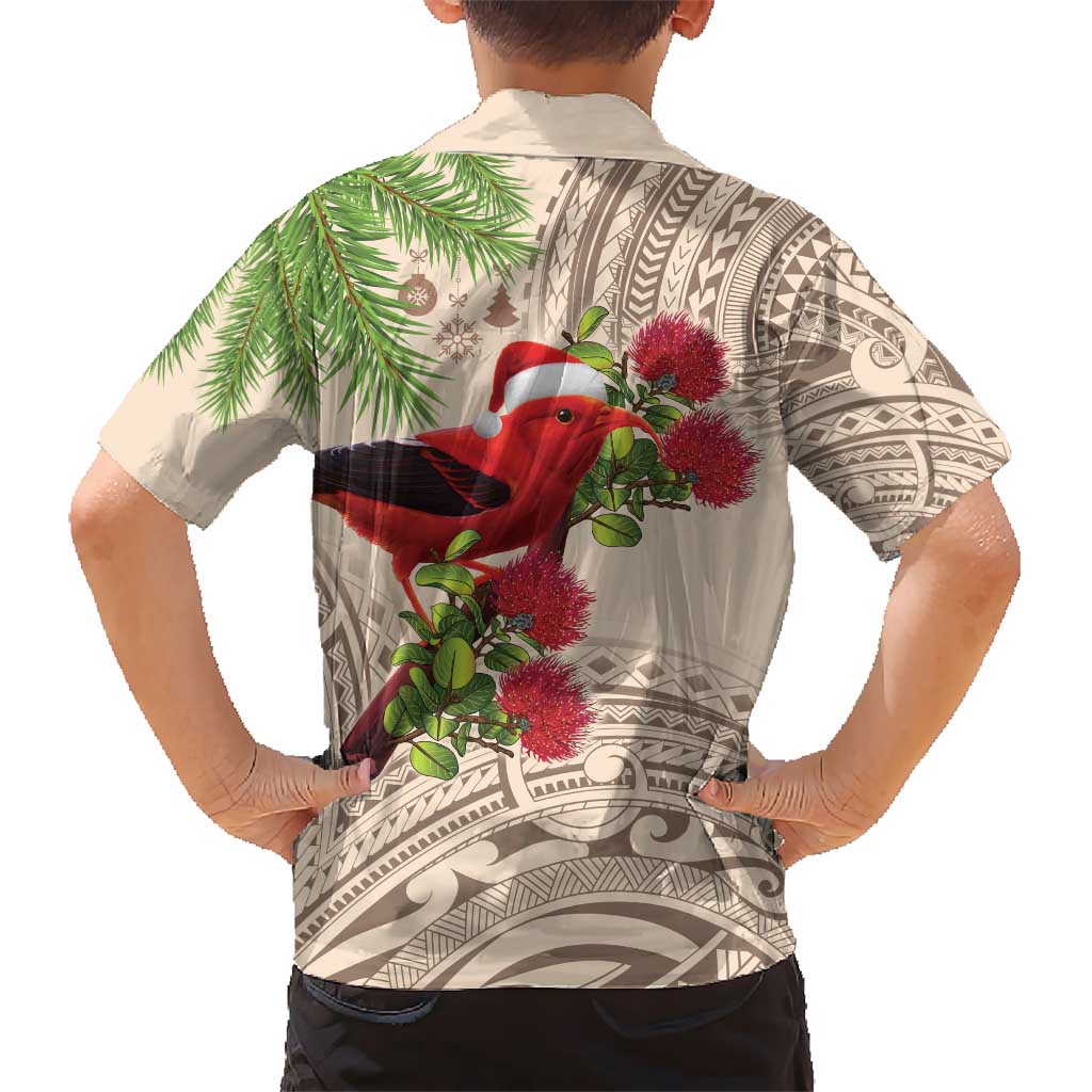 Christmas Hawaii with I'iwi Bird Hawaiian Shirt Aloha Mele Kalikimaka - Beige Art LT9 - Polynesian Pride