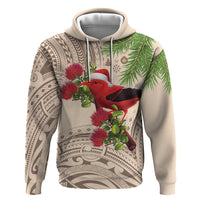 Christmas Hawaii with I'iwi Bird Hoodie Aloha Mele Kalikimaka - Beige Art LT9 Pullover Hoodie Beige - Polynesian Pride