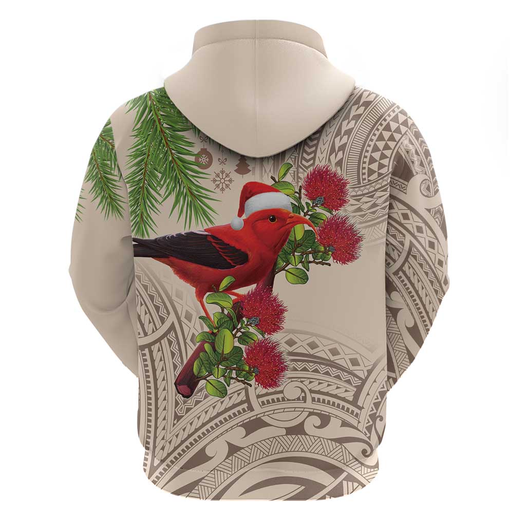Christmas Hawaii with I'iwi Bird Hoodie Aloha Mele Kalikimaka - Beige Art LT9 - Polynesian Pride