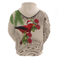Christmas Hawaii with I'iwi Bird Hoodie Aloha Mele Kalikimaka - Beige Art LT9 - Polynesian Pride