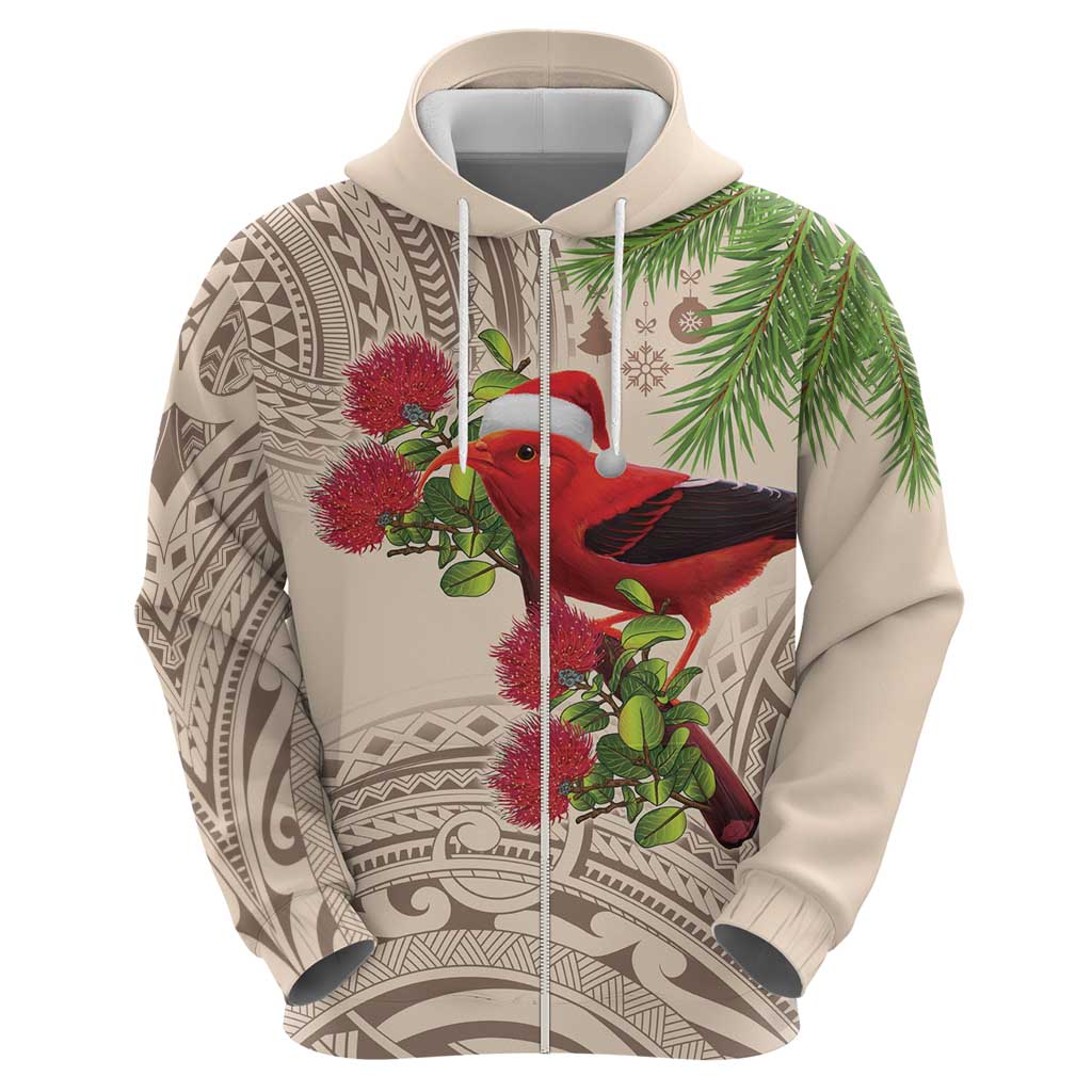 Christmas Hawaii with I'iwi Bird Hoodie Aloha Mele Kalikimaka - Beige Art LT9 - Polynesian Pride