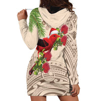 Christmas Hawaii with I'iwi Bird Hoodie Dress Aloha Mele Kalikimaka - Beige Art LT9 - Polynesian Pride