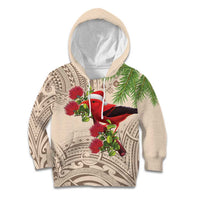 Christmas Hawaii with I'iwi Bird Kid Hoodie Aloha Mele Kalikimaka - Beige Art LT9 Hoodie Beige - Polynesian Pride