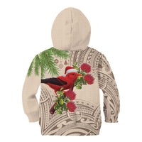 Christmas Hawaii with I'iwi Bird Kid Hoodie Aloha Mele Kalikimaka - Beige Art LT9 - Polynesian Pride