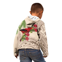 Christmas Hawaii with I'iwi Bird Kid Hoodie Aloha Mele Kalikimaka - Beige Art LT9 - Polynesian Pride