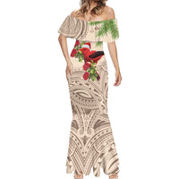 Christmas Hawaii with I'iwi Bird Mermaid Dress Aloha Mele Kalikimaka - Beige Art LT9 - Polynesian Pride
