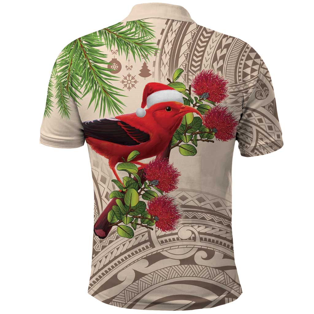 Christmas Hawaii with I'iwi Bird Polo Shirt Aloha Mele Kalikimaka - Beige Art LT9 - Polynesian Pride