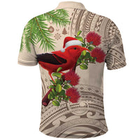 Christmas Hawaii with I'iwi Bird Polo Shirt Aloha Mele Kalikimaka - Beige Art LT9 - Polynesian Pride