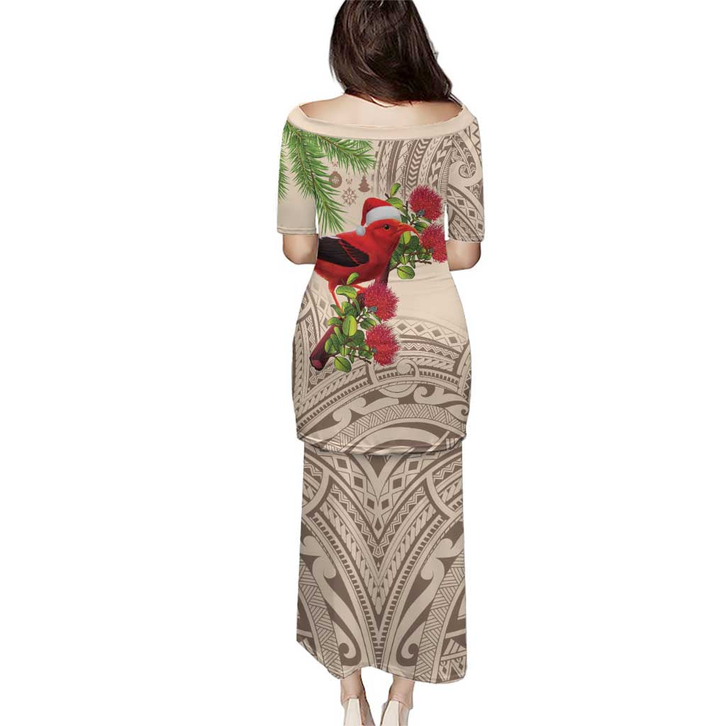 Christmas Hawaii with I'iwi Bird Puletasi Aloha Mele Kalikimaka - Beige Art