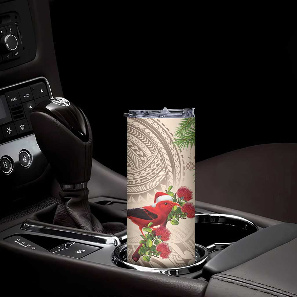 Christmas Hawaii with I'iwi Bird Skinny Tumbler Aloha Mele Kalikimaka - Beige Art LT9 - Polynesian Pride