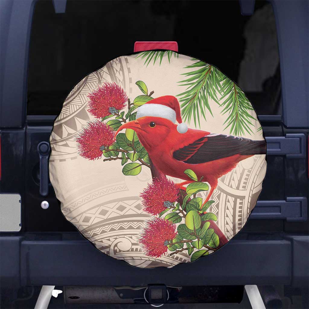 Christmas Hawaii with I'iwi Bird Spare Tire Cover Aloha Mele Kalikimaka - Beige Art LT9 - Polynesian Pride
