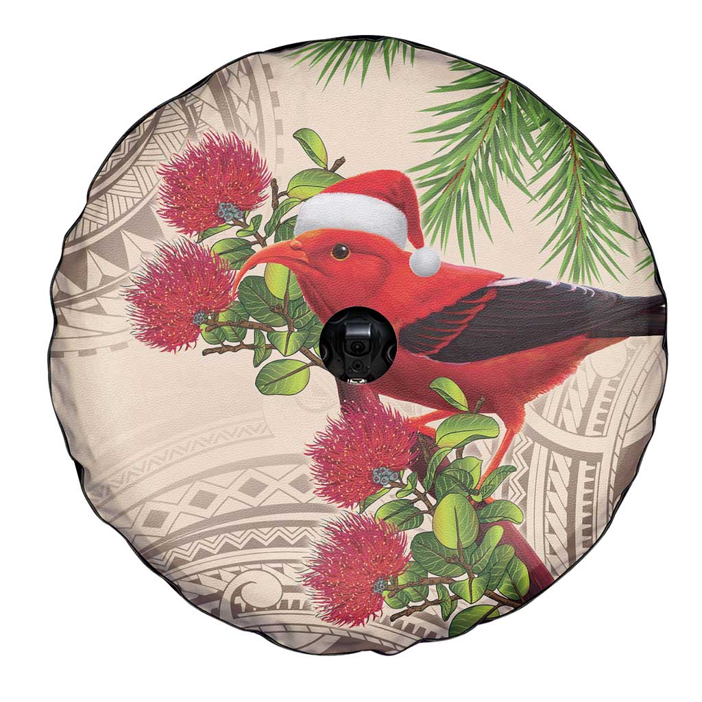 Christmas Hawaii with I'iwi Bird Spare Tire Cover Aloha Mele Kalikimaka - Beige Art LT9 - Polynesian Pride