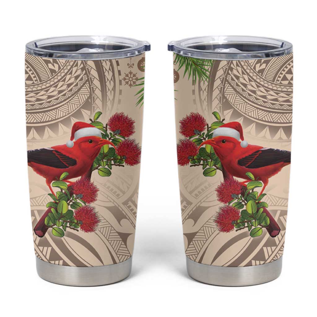 Christmas Hawaii with I'iwi Bird Tumbler Cup Aloha Mele Kalikimaka - Beige Art LT9 Beige - Polynesian Pride