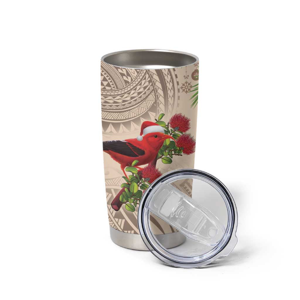 Christmas Hawaii with I'iwi Bird Tumbler Cup Aloha Mele Kalikimaka - Beige Art LT9 - Polynesian Pride