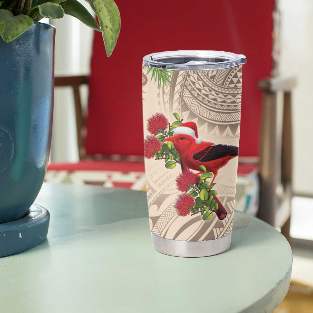 Christmas Hawaii with I'iwi Bird Tumbler Cup Aloha Mele Kalikimaka - Beige Art LT9 - Polynesian Pride